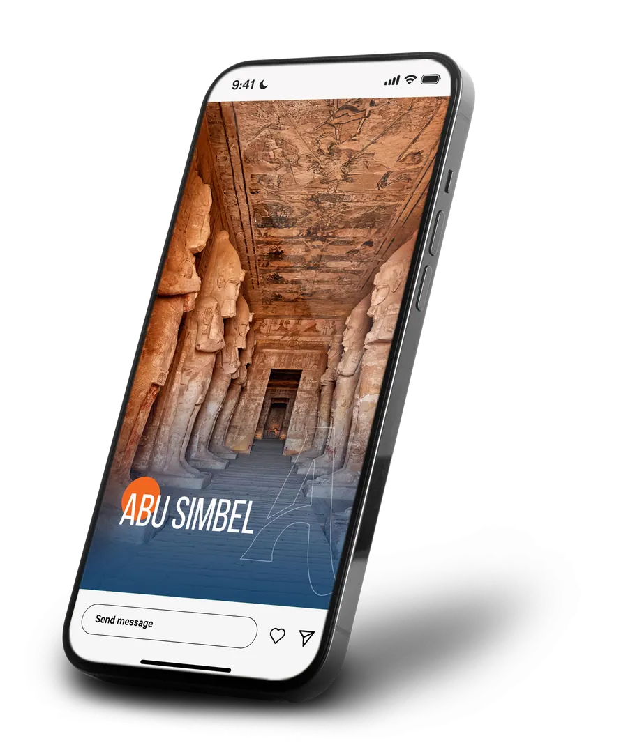 Adventure Egypt story on a phone: the temple of Abu Simbel under the place name